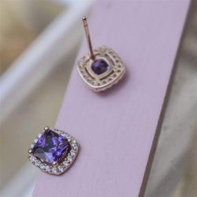 img 1 attached to Women's Purple Cushion Earrings: 18K Rose Gold Amethyst Climber Pave CZ Studs, Sterling Silver - Ideal for Girls