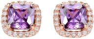 women's purple cushion earrings: 18k rose gold amethyst climber pave cz studs, sterling silver - ideal for girls logo