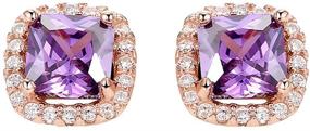 img 4 attached to Women's Purple Cushion Earrings: 18K Rose Gold Amethyst Climber Pave CZ Studs, Sterling Silver - Ideal for Girls