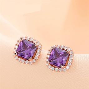 img 3 attached to Women's Purple Cushion Earrings: 18K Rose Gold Amethyst Climber Pave CZ Studs, Sterling Silver - Ideal for Girls