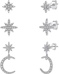 img 4 attached to 🌟 Unisex Stud Earrings Set - 3 Pairs of Small Silver Star and Moon Dangle Earrings with Cubic Zirconia - Cartilage Jewelry Collection for Women and Girls (6mm/10mm/11mm)