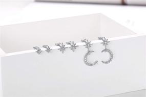 img 1 attached to 🌟 Unisex Stud Earrings Set - 3 Pairs of Small Silver Star and Moon Dangle Earrings with Cubic Zirconia - Cartilage Jewelry Collection for Women and Girls (6mm/10mm/11mm)