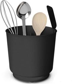 img 4 attached to 🔪 Premium Black Rotating Utensil Holder Caddy with Wide Capacity, No-Tip Weighted Base, and Sturdy Design - Rust Proof, Dishwasher Safe, Removable Divider - by Cooler Kitchen