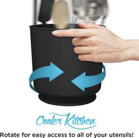 img 3 attached to 🔪 Premium Black Rotating Utensil Holder Caddy with Wide Capacity, No-Tip Weighted Base, and Sturdy Design - Rust Proof, Dishwasher Safe, Removable Divider - by Cooler Kitchen