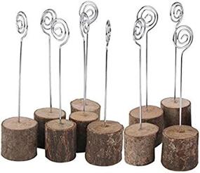 img 2 attached to 🌿 K.MAX Wooden Base Place Card Holders, Rustic Iron Wire Picture Picks Clip Holder Stand, Perfect for Party, Wedding, and Home Decorations - Set of 10pcs