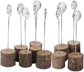 img 1 attached to 🌿 K.MAX Wooden Base Place Card Holders, Rustic Iron Wire Picture Picks Clip Holder Stand, Perfect for Party, Wedding, and Home Decorations - Set of 10pcs