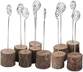 img 3 attached to 🌿 K.MAX Wooden Base Place Card Holders, Rustic Iron Wire Picture Picks Clip Holder Stand, Perfect for Party, Wedding, and Home Decorations - Set of 10pcs