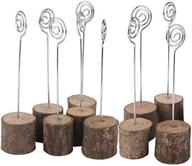 🌿 k.max wooden base place card holders, rustic iron wire picture picks clip holder stand, perfect for party, wedding, and home decorations - set of 10pcs логотип