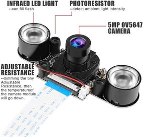 img 2 attached to 📸 Raspberry Pi 4B Camera Kit: IR Camera Module with Holder and Cable - 5MP OV5647 Webcam - Day and Night Vision Switching - Compatible with Raspberry Pi 4B, 3B+, 2B+, Zero and Zero W