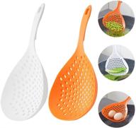 🍝 2-in-1 plastic strainer scoop colander: white and orange kitchen skimmer spoon for effortless pasta drainage logo