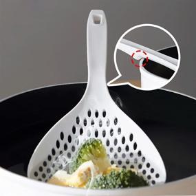 img 2 attached to 🍝 2-in-1 Plastic Strainer Scoop Colander: White and Orange Kitchen Skimmer Spoon for Effortless Pasta Drainage