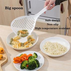 img 1 attached to 🍝 2-in-1 Plastic Strainer Scoop Colander: White and Orange Kitchen Skimmer Spoon for Effortless Pasta Drainage