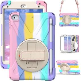 img 4 attached to 🌈 TSQ iPad Mini Case 5th Generation w/ Pencil Holder 2019 | Cute & Colorful Case for Kids | Shockproof Cover w/ Stand Handle - Rainbow Pink