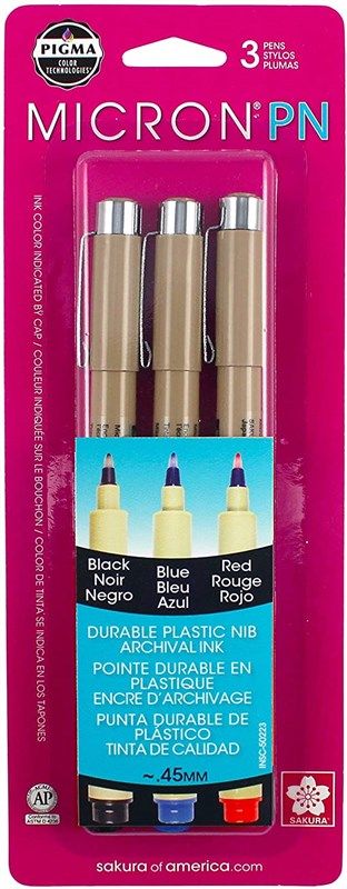 Sakura Black, Blue, and Red Pigma Micron PN Pens, 3-Pack…