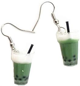 img 1 attached to 🍵 Cute Green Boba Bubble Tea Dangle Earrings - Pearl Milk Tea Funny Earrings for Women Girls | Valentine's Day Accessories