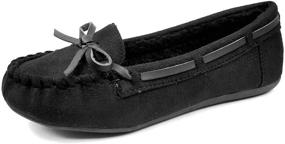 img 4 attached to Kids' Blueberry Moccasin Slippers with Soft Faux Suede and Cozy Fur Lining - Loafer Style Shoes