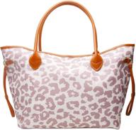 🐆 leopard print canvas weekend bag - stylish oversized tote purse for women, casual shoulder bag logo