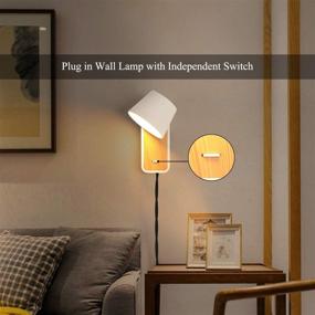 img 1 attached to 🛏️ Contemporary Nordic Bedside Wall Lamp with Plug-in Cord for Bedrooms, Hallway, Living Room - Modern Indoor Mounted Lighting Fixture with Rotatable Reading Lights, Up-down White Wooden Sconces and Switch