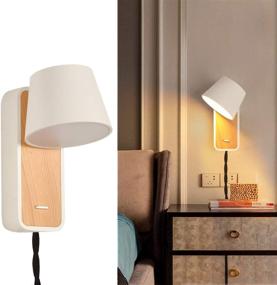 img 4 attached to 🛏️ Contemporary Nordic Bedside Wall Lamp with Plug-in Cord for Bedrooms, Hallway, Living Room - Modern Indoor Mounted Lighting Fixture with Rotatable Reading Lights, Up-down White Wooden Sconces and Switch