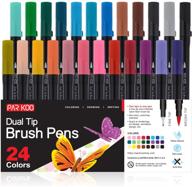 🎨 dual tip brush art marker pens - parkoo 24 colors: perfect colored markers for bullet journaling, coloring, drawing, and calligraphy logo