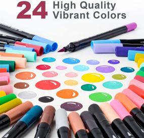 img 3 attached to 🎨 Dual Tip Brush Art Marker Pens - ParKoo 24 Colors: Perfect Colored Markers for Bullet Journaling, Coloring, Drawing, and Calligraphy