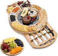 🧀 smirly cheese board and knife set: large round charcuterie board with bamboo cheese platter tray and cutting tools logo