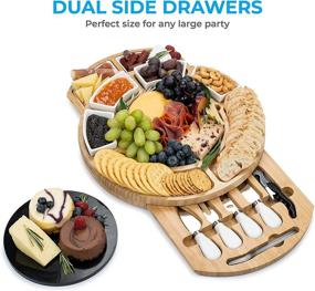 img 2 attached to 🧀 SMIRLY Cheese Board and Knife Set: Large Round Charcuterie Board with Bamboo Cheese Platter Tray and Cutting Tools