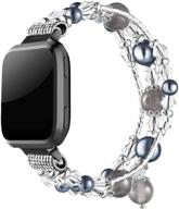 📿 simpeak elastic beaded pearl smartwatch band for fitbit versa / versa 2 / versa lite/versa se, jewelry bracelet replacement for women girls, black logo