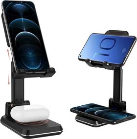 img 4 attached to 🔌 Kertxin Dual 10W 2-in-1 Wireless Charger Stand - Angle & Height Adjustable Cell Phone Desk Holder Dock for iPhone 12/11 Pro/XS/XR/X/8P, AirPods, Samsung S20/S10/S9/S8, and More