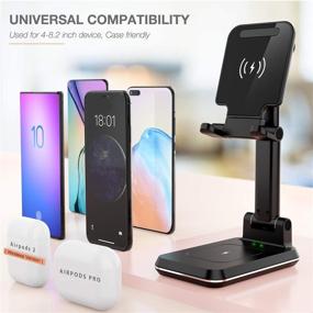 img 3 attached to 🔌 Kertxin Dual 10W 2-in-1 Wireless Charger Stand - Angle & Height Adjustable Cell Phone Desk Holder Dock for iPhone 12/11 Pro/XS/XR/X/8P, AirPods, Samsung S20/S10/S9/S8, and More