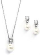 mariell bridal jewelry set: cubic zirconia and ivory pearl necklace with earrings - perfect for bridesmaids and brides logo