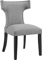 modway curve mid-century modern upholstered fabric chair in light gray - nailhead trim, one-piece design логотип