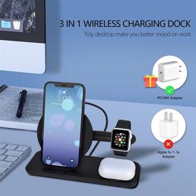 img 2 attached to 🔌 MAKAQI 3-in-1 Wireless Charger Station with Fast Charging Stand for iWatch, AirPods 2/Pro, Charging Dock for iPhone 13/13 Pro Max/13 Mini/13 Pro/12 Series/11/XS Max/XR/X/8 Plus/SE 2 (includes PD 18W Adapter)