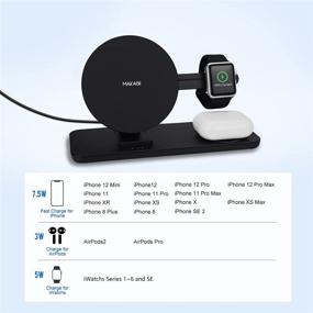 img 3 attached to 🔌 MAKAQI 3-in-1 Wireless Charger Station with Fast Charging Stand for iWatch, AirPods 2/Pro, Charging Dock for iPhone 13/13 Pro Max/13 Mini/13 Pro/12 Series/11/XS Max/XR/X/8 Plus/SE 2 (includes PD 18W Adapter)