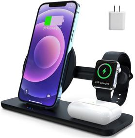 img 4 attached to 🔌 MAKAQI 3-in-1 Wireless Charger Station with Fast Charging Stand for iWatch, AirPods 2/Pro, Charging Dock for iPhone 13/13 Pro Max/13 Mini/13 Pro/12 Series/11/XS Max/XR/X/8 Plus/SE 2 (includes PD 18W Adapter)