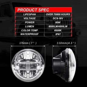 img 2 attached to 🐄 COWONE DOT Approved 7" Round LED Projector Headlights with DRL - Perfect for Jeep Wrangler JK LJ CJ TJ 1997-2018 & Hummer H1 H2 - Chrome Headlamps Guaranteed