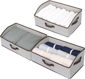 img 4 attached to 📦 StorageWorks Closet Baskets: Foldable Cotton Fabric Bins for Closet Shelves - Brown & Gray, 3-Pack