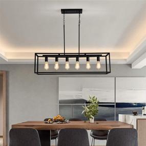 img 1 attached to 💡 6-Light Rectangle Chandelier in Black Metal Finish | Modern Pendant Lighting for Kitchen Island | Industrial Cage Ceiling Light Fixture for Dining Room Kitchen