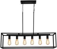 💡 6-light rectangle chandelier in black metal finish | modern pendant lighting for kitchen island | industrial cage ceiling light fixture for dining room kitchen logo