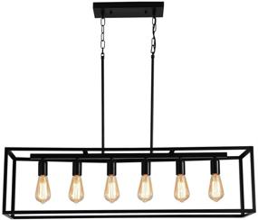 img 2 attached to 💡 6-Light Rectangle Chandelier in Black Metal Finish | Modern Pendant Lighting for Kitchen Island | Industrial Cage Ceiling Light Fixture for Dining Room Kitchen