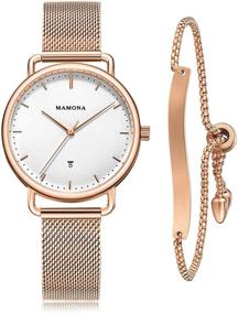 img 4 attached to 💎 Stylish MAMONA Women's Watch Bracelet Set, Rose Gold Stainless Steel L3891RGGT - Perfect Accessory for Glamorous Outfits