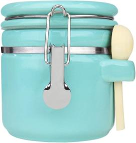 img 4 attached to 🍶 Turquoise Ceramic Airtight Jar - Blue Donuts 25 Oz, Ceramic Kitchen Canisters for Pantry Storage, Flour Jar with Lid - Airtight Food Storage Containers, 739 ML Capacity