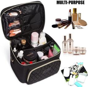 img 2 attached to 💄 Scorila Travel Makeup Bag for Women - Large Cosmetic Case with Vertical Bottle Storage, Adjustable Dividers, Brush Holder - Portable Toiletry Bag - Stylish Black Design