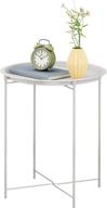 🏠 homefort metal tray end table - versatile indoor/outdoor modern sofa side table with sturdy metal frame - 17.7 inch bedside, snack, or outdoor table - white logo