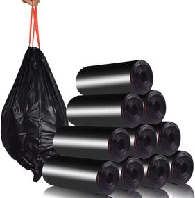 img 1 attached to 🗑️ Coocn Trash Bag Drawstring Garbage Bags: Durable Bathroom Bin Liners for Home & Kitchen – 50 Counts, 4-6 Gallon (Black)