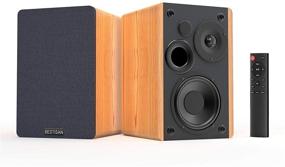 img 4 attached to 🔊 Wireless Bookshelf Speakers BESTISAN Bluetooth 5.0, 3 EQ Modes, 50W Home Theater Sound System, Remote Control, Wooden Enclosure, 2.0 Stereo, RCA/Aux/Optical Connections