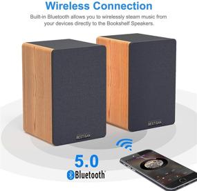 img 3 attached to 🔊 Wireless Bookshelf Speakers BESTISAN Bluetooth 5.0, 3 EQ Modes, 50W Home Theater Sound System, Remote Control, Wooden Enclosure, 2.0 Stereo, RCA/Aux/Optical Connections