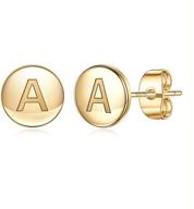 🌟 girls' initial stud earrings, hypoallergenic s925 sterling silver alphabet disc star earrings with gold plating - cute initial earrings for sensitive ears of babies and kids logo