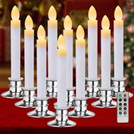 10 pack flameless taper led christmas window candle lights with remote control timer - battery operated xmas decorations for window décor, table top, party – silver holders included логотип