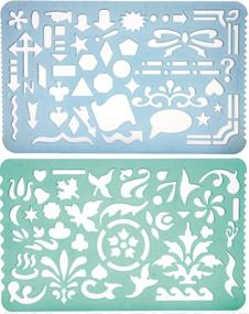 img 4 attached to Versatile Set of 2 Plastic Stencil Art Templates Drafting Ruler with Multiple Cut Out Designs - Perfect for Artists, Crafters, and Students